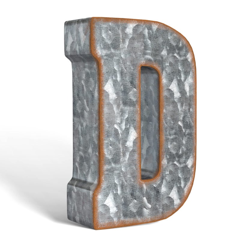 CraftyCrocodile 7" Galvanized Metal Letters for Wall Decor - 3D Letter D for Hanging & Free Standing - Decorative Rustic Alphabet Letters for the Living Room, Bedroom, Kitchen - Image 1
